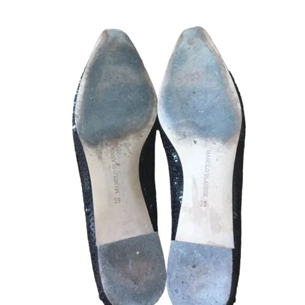 Manolo Blahnik Y2K Rare Vintage Black Sequin Ballet Flats Skimmers Shoes 39 8.5